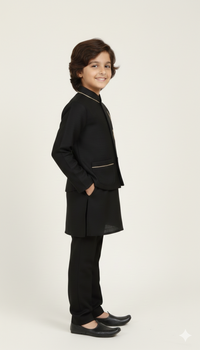 Boys' Festive Ethnic Wear with Gold Piping & Deer Motif
