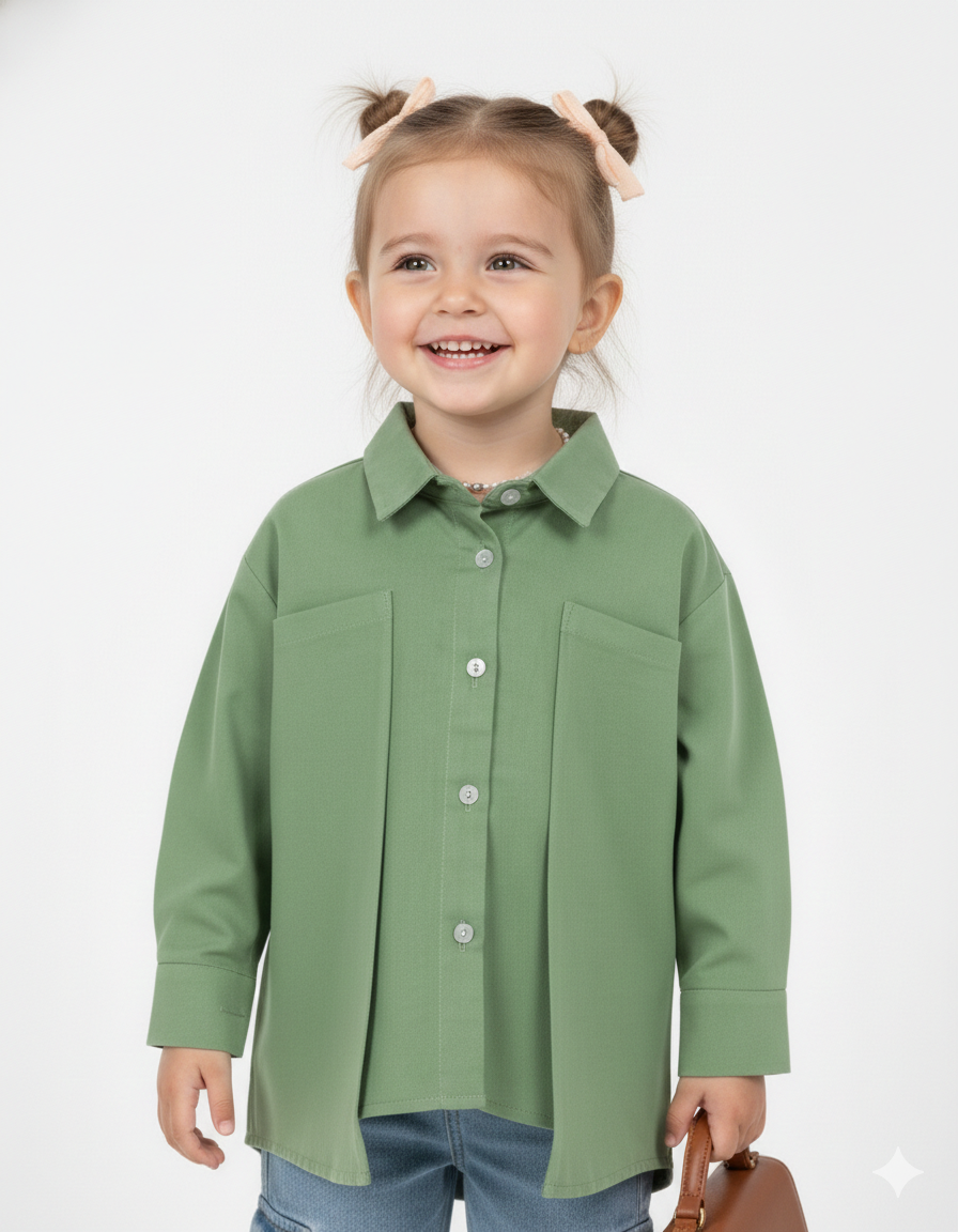 Girls’ Geometric Hem Layered Cotton Shirt