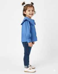 Girls' Dramatic Ruffle Collar Shirt in Cornflower Blue