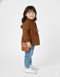 Vintage Brown Lantern-Sleeve Cotton Top