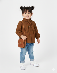 Vintage Brown Lantern-Sleeve Cotton Top