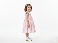 Girls' Vintage-Inspired Floral Print Cotton Dress with Flutter Sleeves