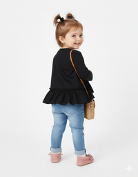 Girls' Black Asymmetrical Ruffle Top