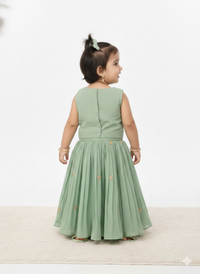 Elegant Sage Green Floral Sharara-Style Lehenga Ensemble for Girls