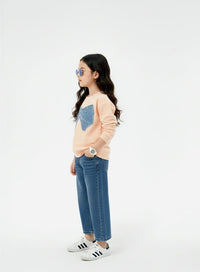 Girls Peach T-shirt with Denim Butterfly Patch