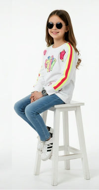 Girls White T-shirt with Neon Coloured Patch