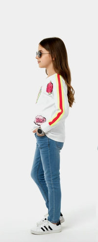 Girls White T-shirt with Neon Coloured Patch