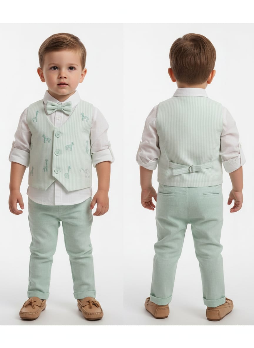 Light Green and white Waist Coat Set with Embroidery Waist Coat