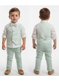 Light Green and white Waist Coat Set with Embroidery Waist Coat