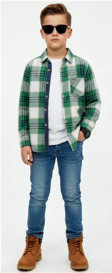 Green and White plaid shirt