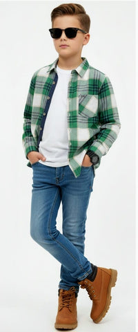 Green and White plaid shirt