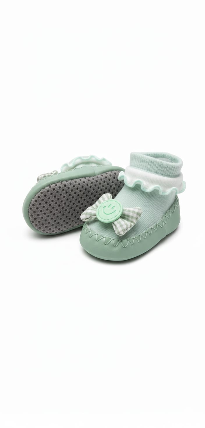 Green and off-white Baby socks shoes