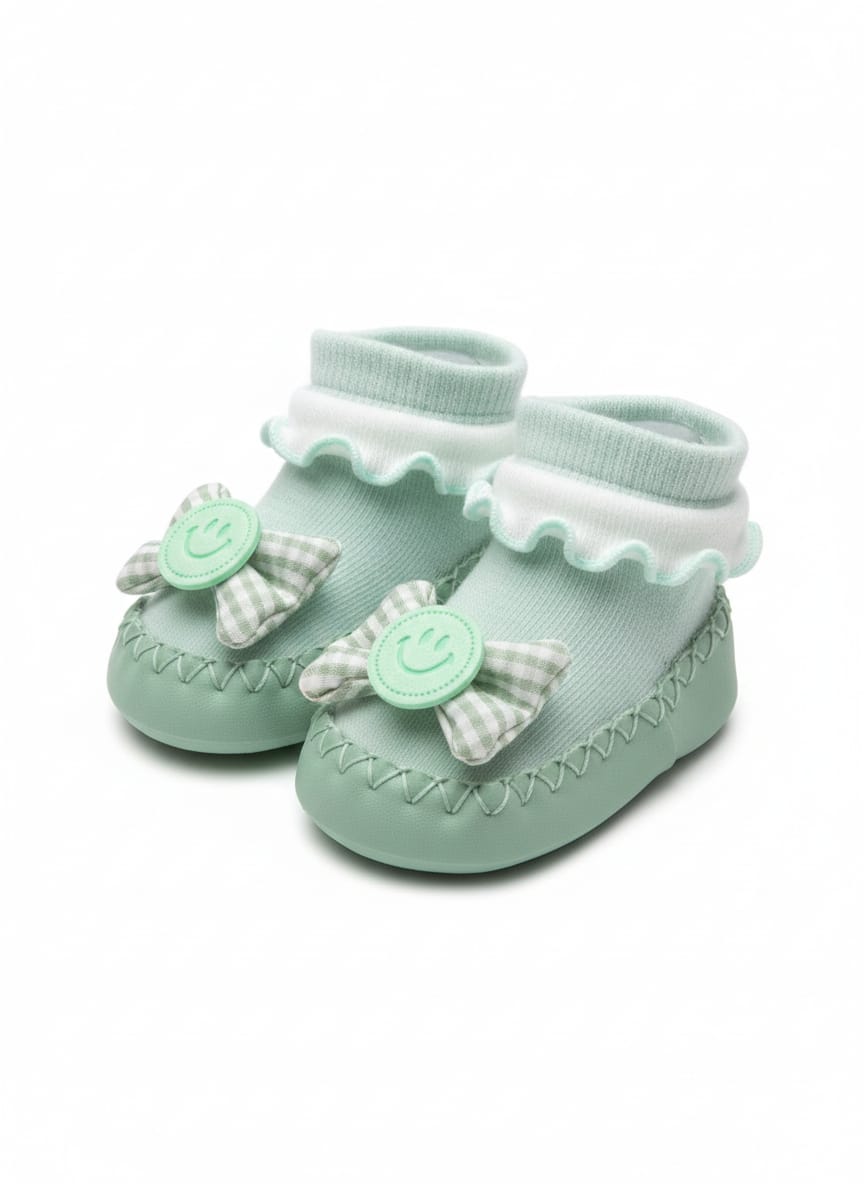 Green and off-white Baby socks shoes