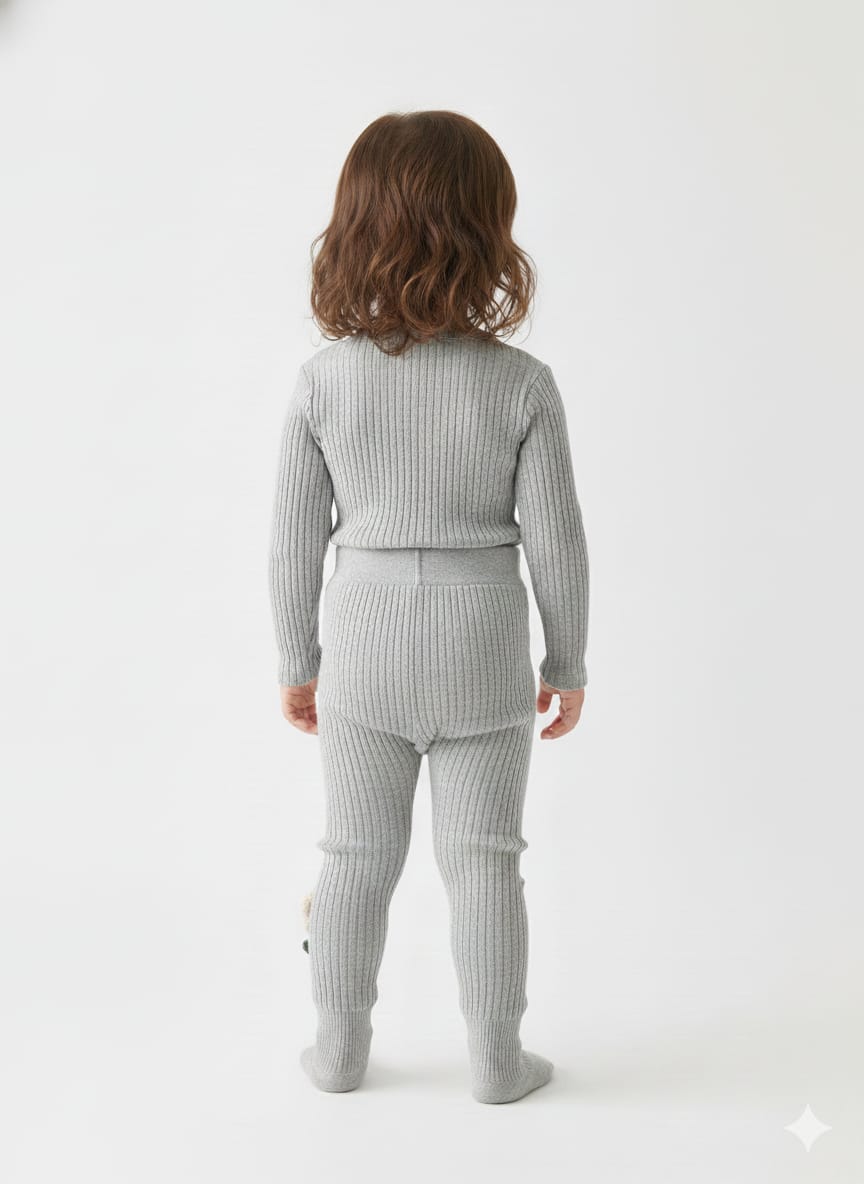 Grey Leggings with Floral Applique (Fleece)