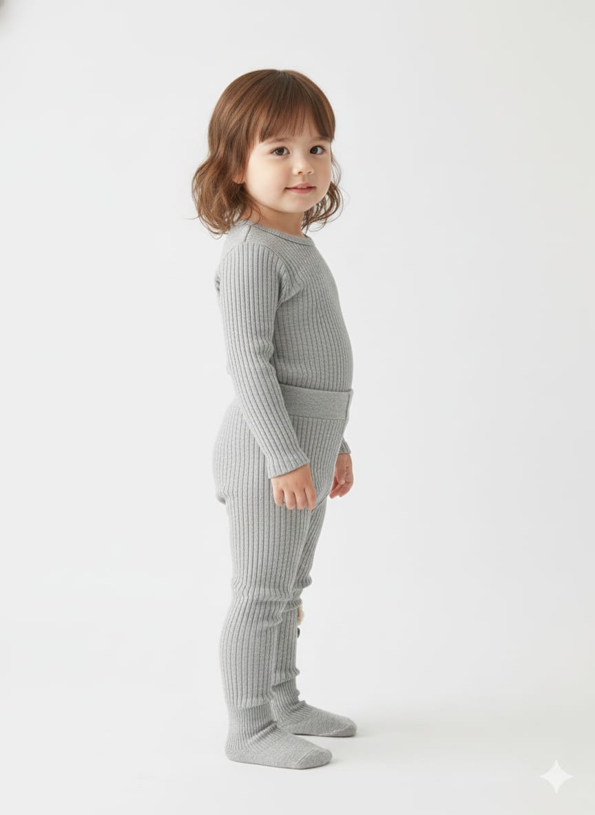 Grey Leggings with Floral Applique (Fleece)