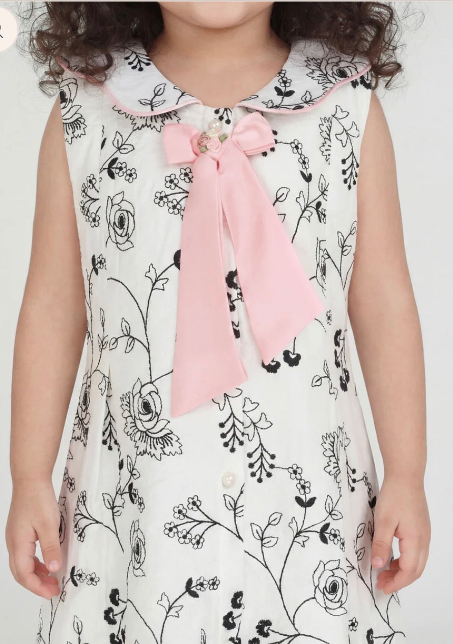 White Dress with Black Embroidery