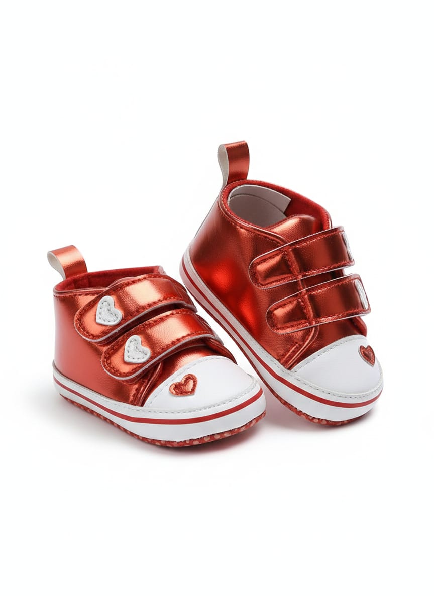 Infant  Metallic Heart Sneakers Red