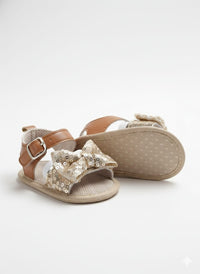 Infant Sandals with Gold sequined bow