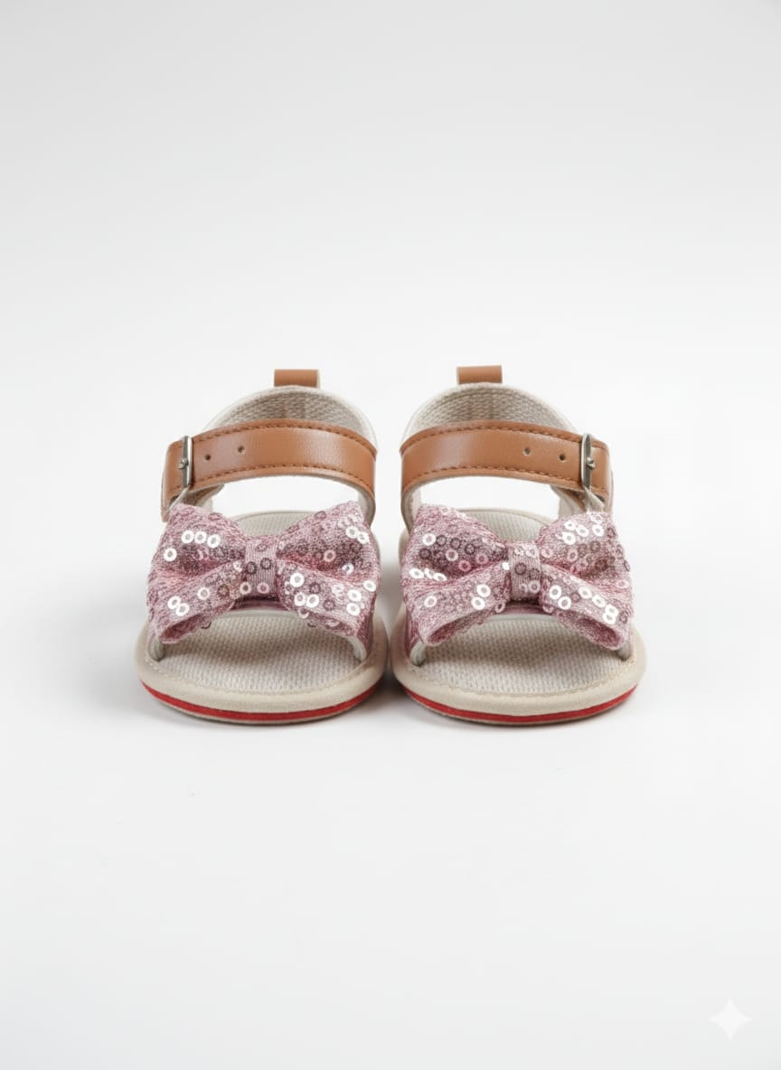 Infant Sandals with Pink sequined bow