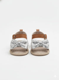 Infant Sandals with silver sequined bow