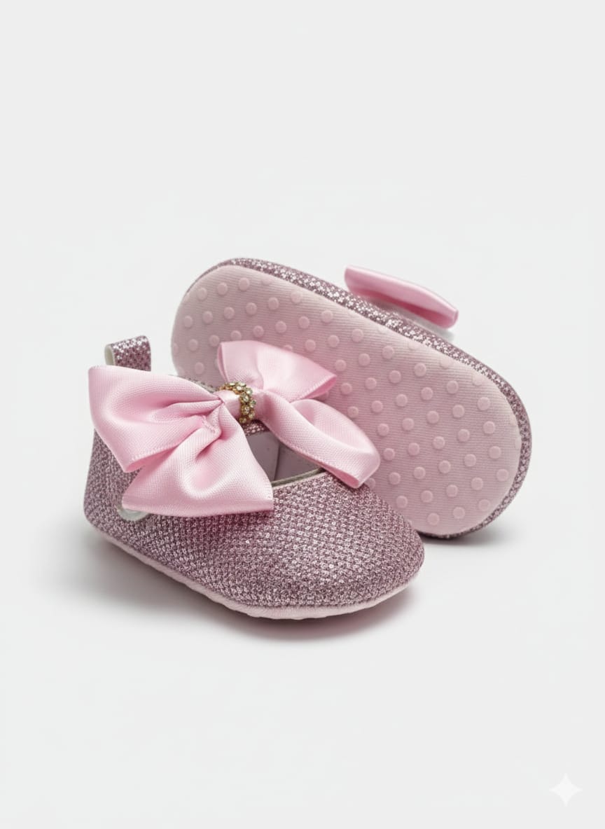 Infant girl's Pink Rhinestone booties with Pink bow