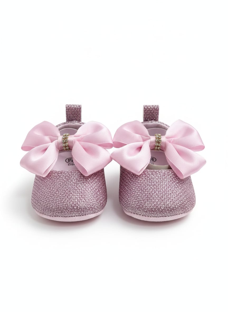 Infant girl's Pink Rhinestone booties with Pink bow