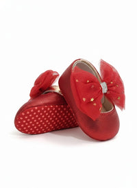 Infant girl's Red Mary Jane flats with Tulle Bow