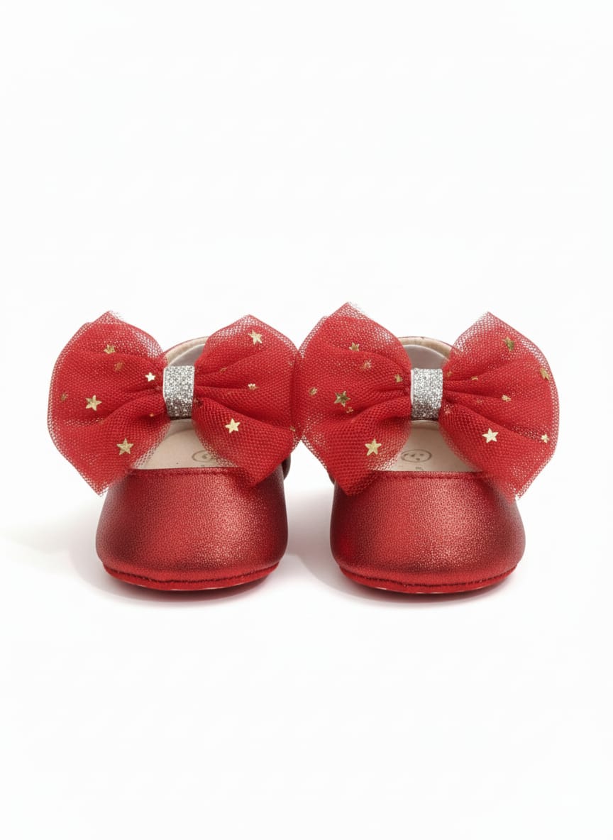 Infant girl's Red Mary Jane flats with Tulle Bow