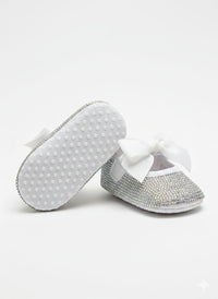 Infant girl's Silver Rhinestone booties with White bow