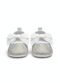 Infant girl's Silver Rhinestone booties with White bow