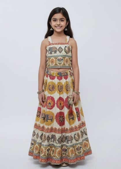 Kalamkari-style Cream Lehenga Set
