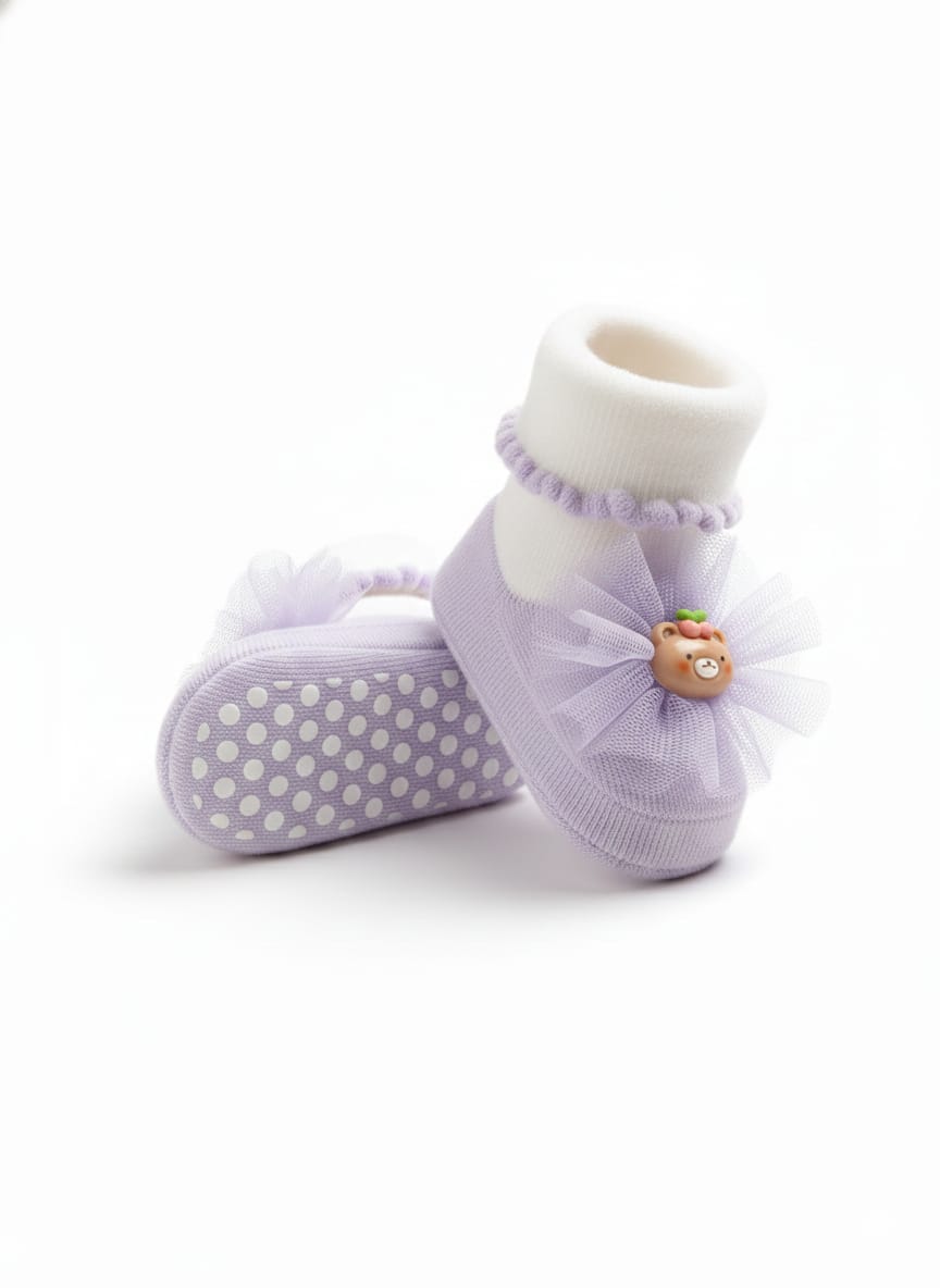 Lavender and White baby sock-shoes