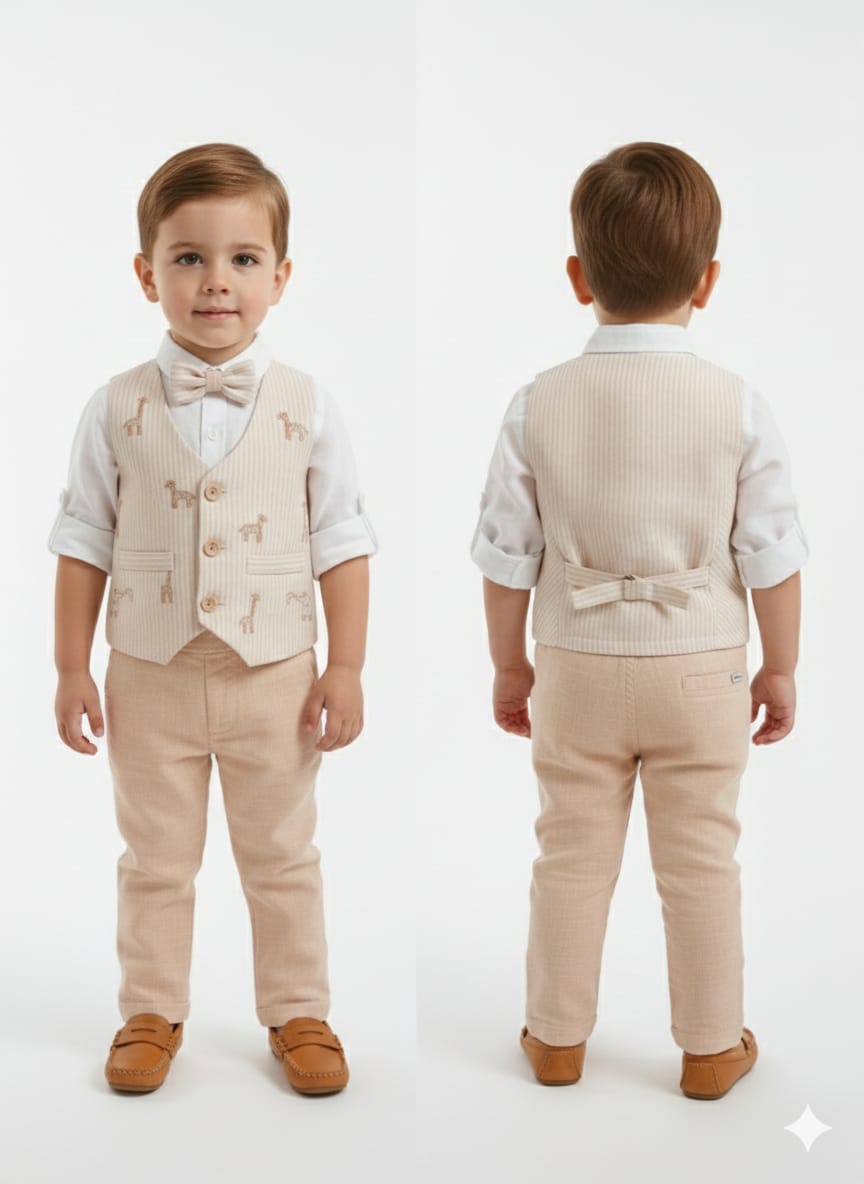 Light Orange and white Waist Coat Set with Embroidery Waist Coat