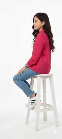 Magenta Partywear Shirt with sequined collars