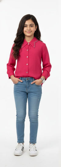 Magenta Partywear Shirt with sequined collars