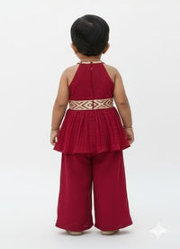 Maroon Peplum Halter Top with Palazzo