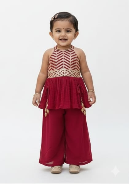 Maroon Peplum Halter Top with Palazzo