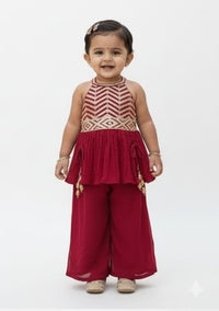 Maroon Peplum Halter Top with Palazzo