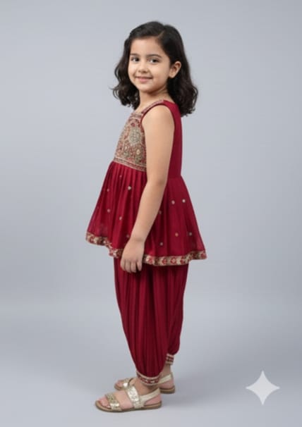 Maroon Peplum and Dhoti Set