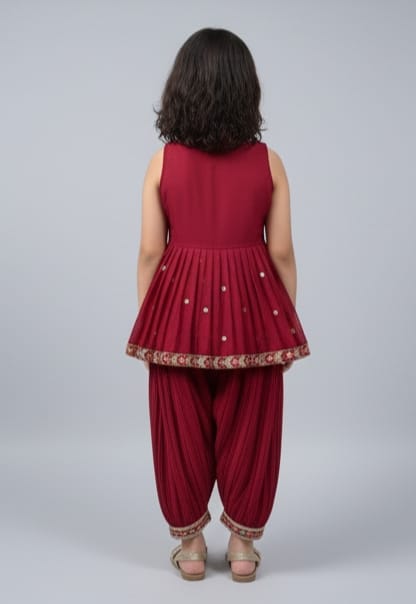 Maroon Peplum and Dhoti Set