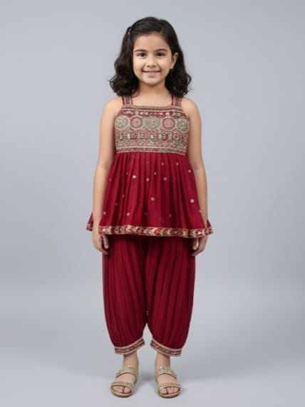 Maroon Peplum and Dhoti Set