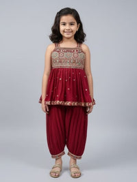 Maroon Peplum and Dhoti Set