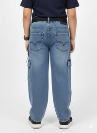 Medium Blue Wide Leg Cargo Jeans