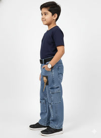 Medium Blue Wide Leg Cargo Jeans