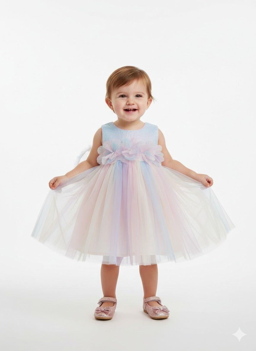 Multicolor Light Frock with Big Back Bow