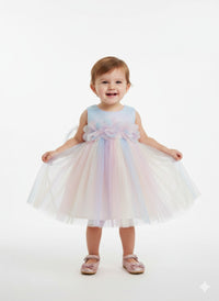 Multicolor Light Frock with Big Back Bow