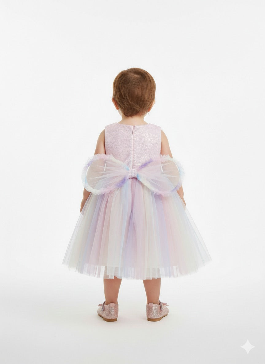 Multicolor Light Frock with Big Back Bow