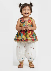 Multicolour Infant Sleeveless Top and Dhoti Set