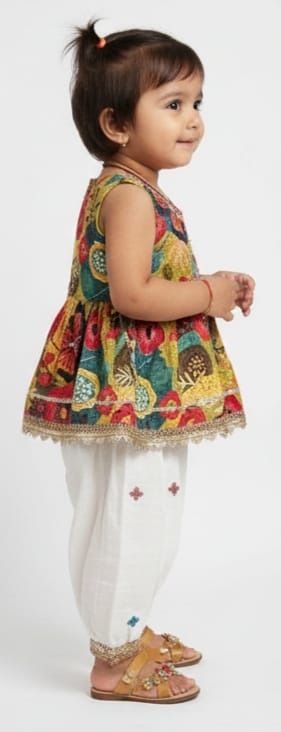 Multicolour Infant Sleeveless Top and Dhoti Set