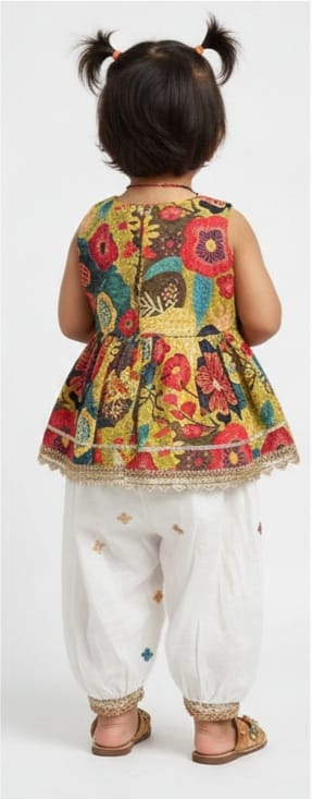 Multicolour Infant Sleeveless Top and Dhoti Set